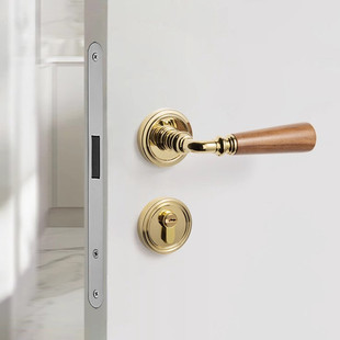风室内奶油复古法式门锁卧室磁吸静音房门锁中古风家用木门门把手