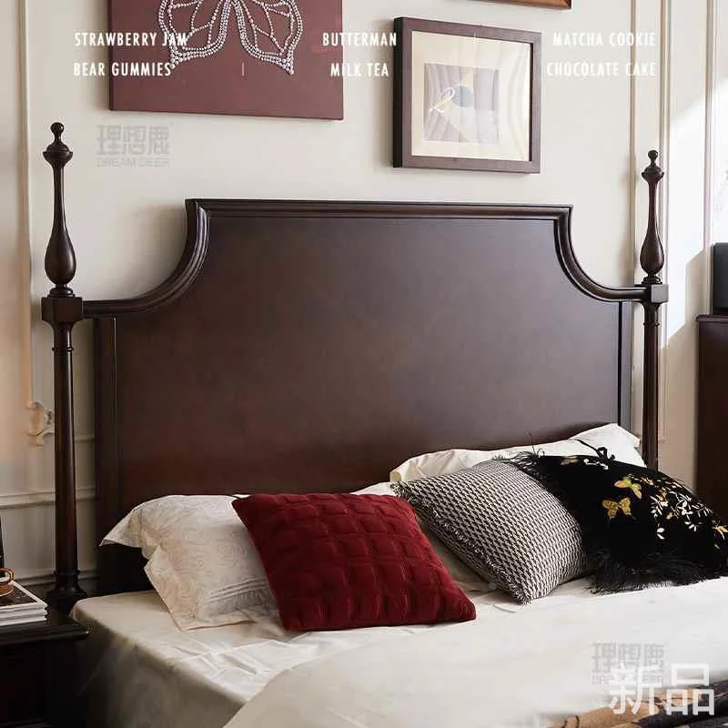 美式复古实木床樱桃木法式中古奢双风轻人主卧高端大气婚床高新品