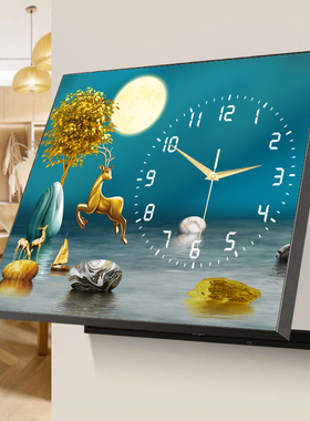 电表箱装饰画带钟表2025电闸配电箱盒遮挡简约免打孔遮丑时钟挂画