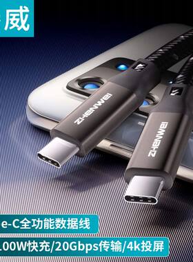 臻威 全功能双头typec数据线雷电4/5pd100w快充20Gbps高清视频线40G公对公macbook笔记本平板电脑ipadPro
