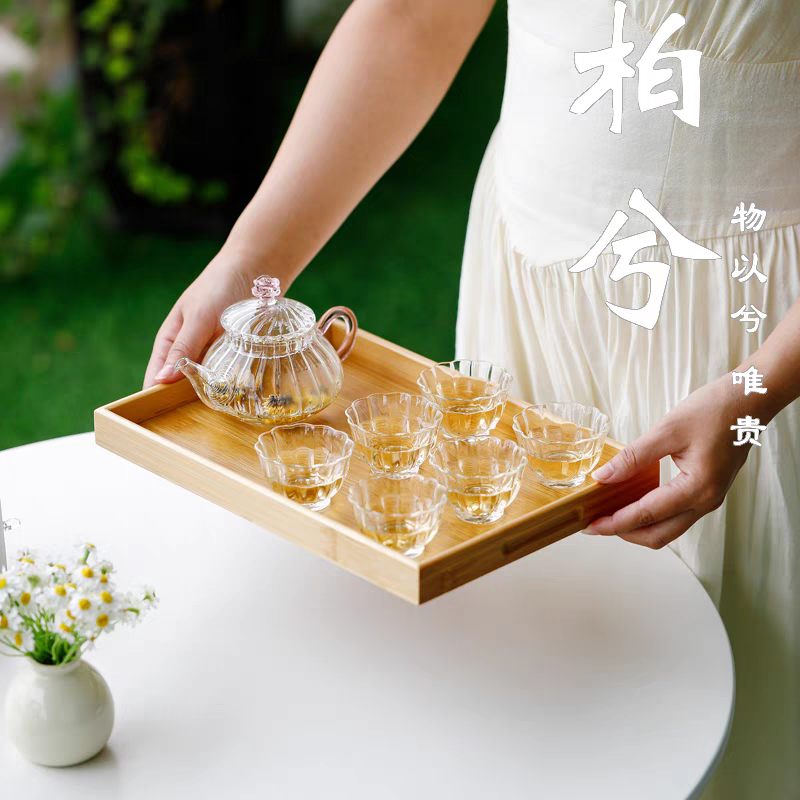 柏兮耐热玻璃人工吹制茶具泡茶壶茶器玫瑰花茶壶大容量煮茶壶茶盘