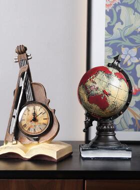 欧式覆古怀旧时钟摆件酒柜装饰品家居客厅小提琴乐器书柜摆设