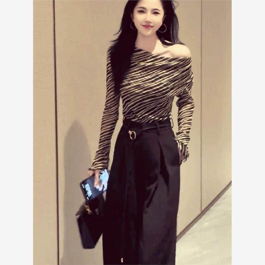 2025秋季新款韩版时尚套装女气质百搭长袖上衣搭高腰阔腿裤两件套