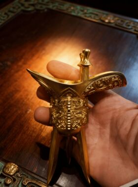 【精品爵杯】金色爵杯包瓷青铜器仿古摆件可饮酒器亲朋好友送礼