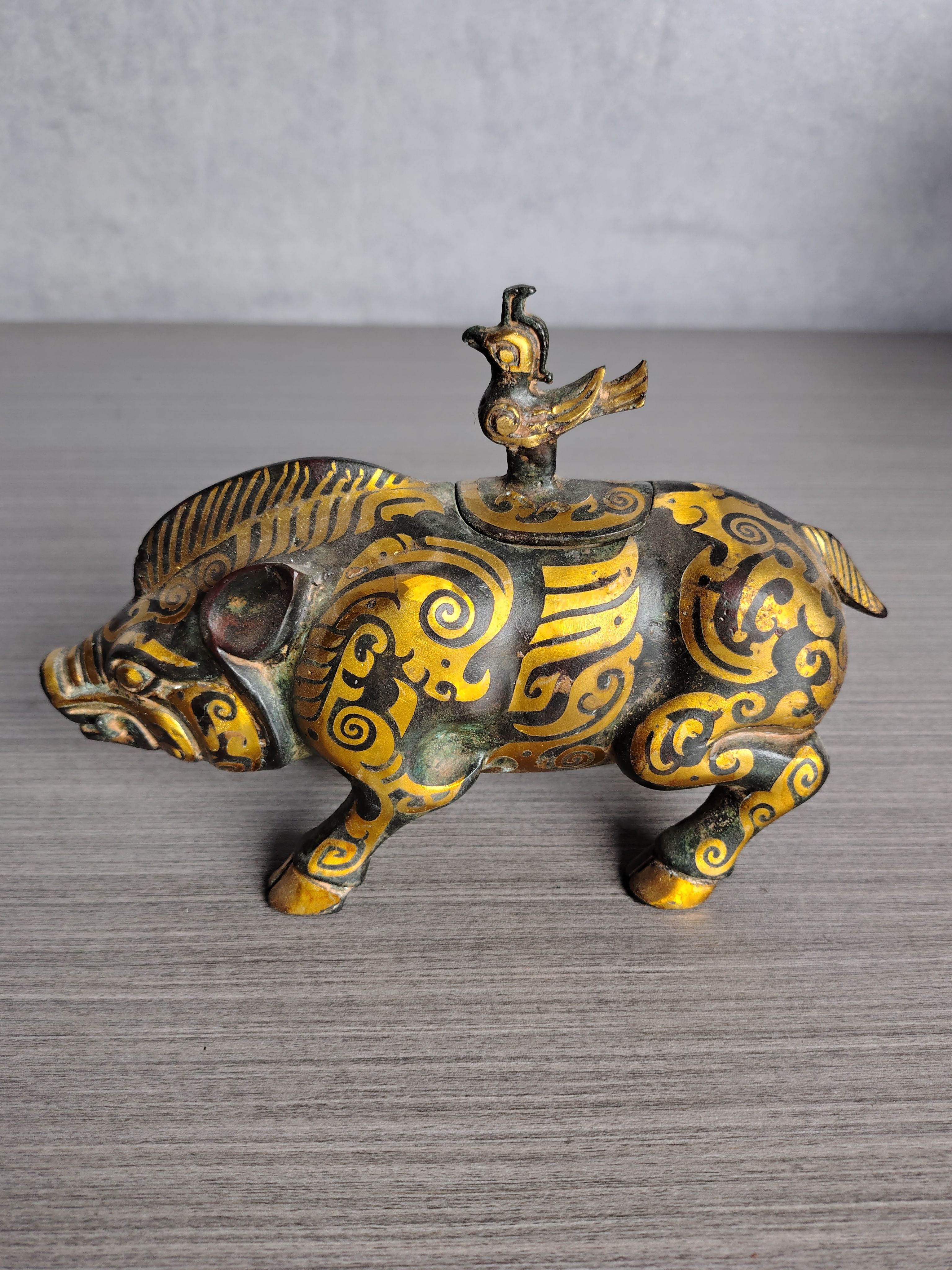 猪尊错金纯金手工铜器动物生肖马装饰摆件