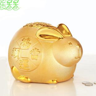2023年兔年陶瓷金兔子存钱罐卡通招财摆件大号儿童储蓄罐家居饰品