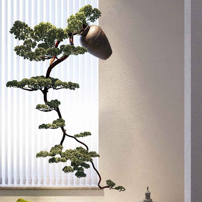 仿真迎客松悬浮景观新中式日式禅意悬挂盆栽玄关餐厅茶室绿植装饰