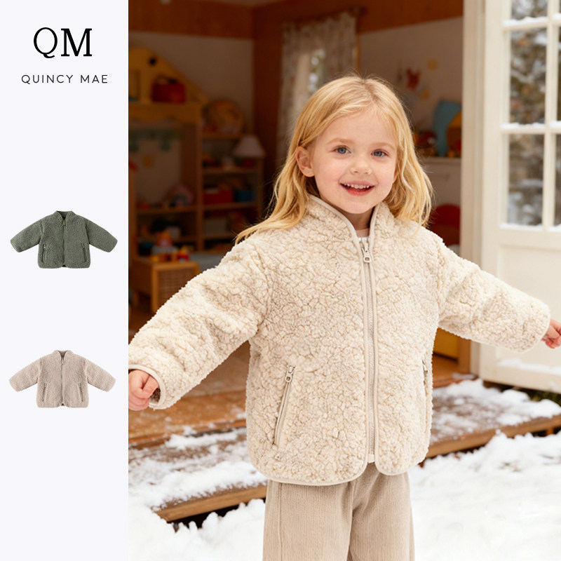 Quincy Mae宝宝棉服春秋新款加厚双面穿摇粒绒男女童外套保暖童装