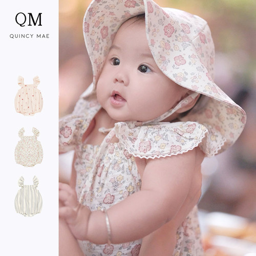 Quincy Mae婴儿包屁衣连体哈衣纯棉夏薄亲肤甜美小飞袖爬服家居服