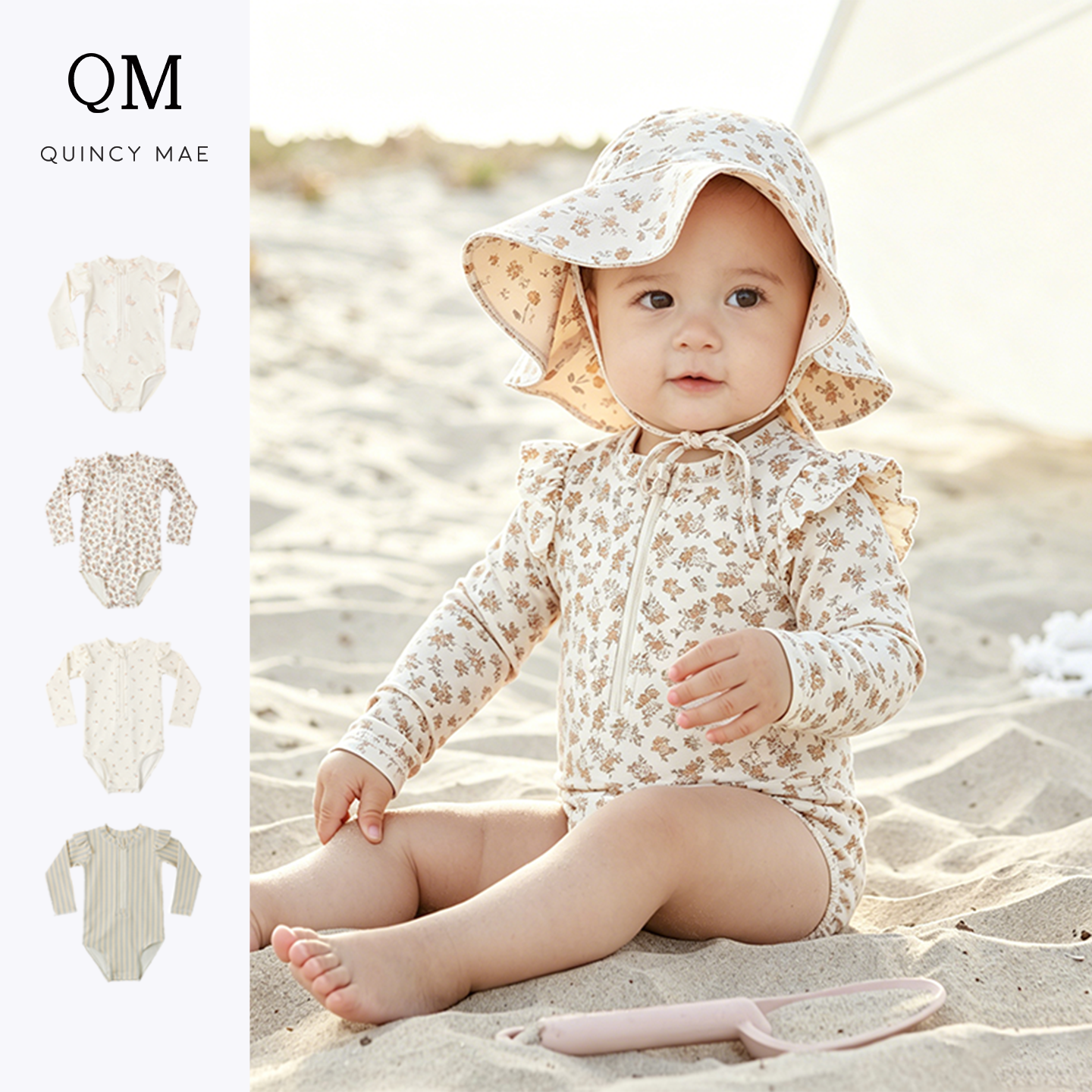 QuincyMae婴儿连体泳衣26新男女宝长袖防晒冲浪游泳衣服宝宝泳衣