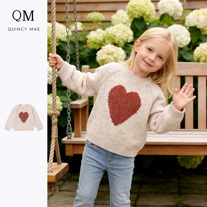 Quincy Mae童装温柔童趣爱心毛衣男女童款26新年针织衫莓粉纱毛衣,童装/婴儿装/亲子装,毛衣/针织衫,淘宝优惠券,粉丝福利购,淘宝优惠卷