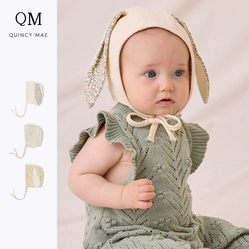 Quincy Mae新生儿用品婴儿帽子秋装公主女宝可爱洋气系带精灵帽