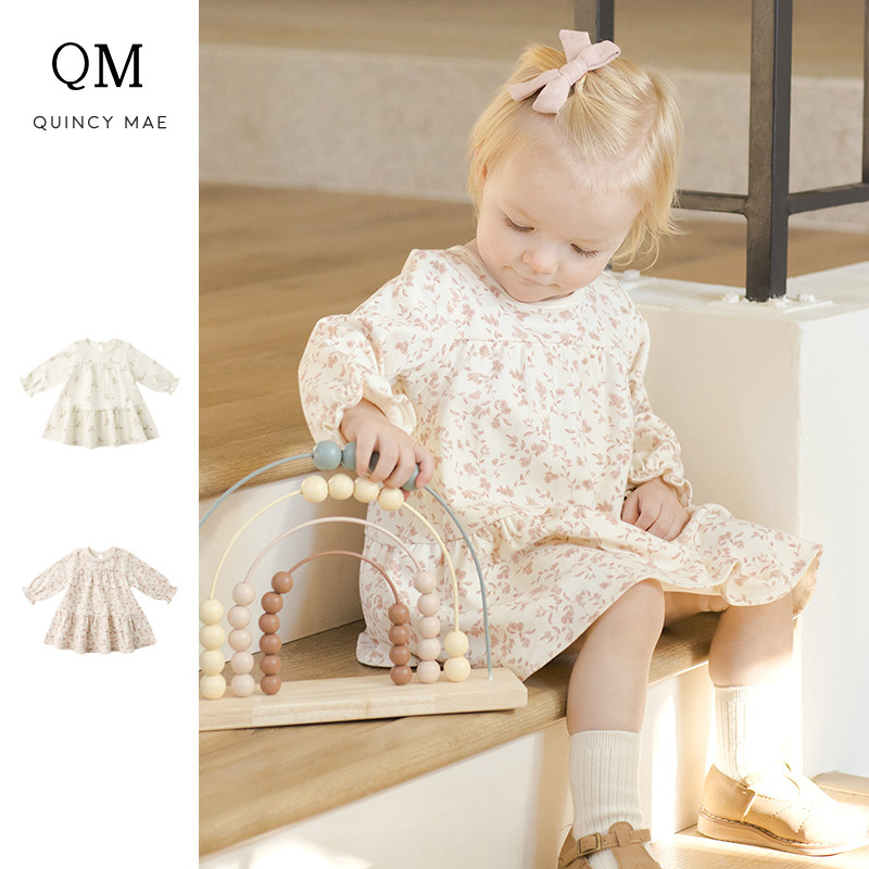 Quincy Mae童装秋冬宝宝长袖连衣裙亲肤休闲甜美带包屁连体裙女童,童装/婴儿装/亲子装,连衣裙,淘宝优惠券,粉丝福利购,淘宝优惠卷