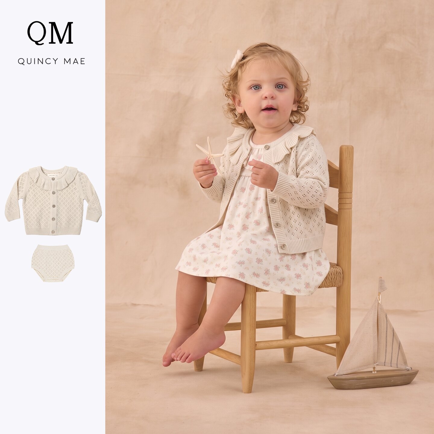 quincymae婴儿针织开衫女宝宝翻领纽扣毛衣外套洋气百搭26秋新款