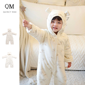 Quincy Mae婴幼儿衣服连帽连体衣舒适保暖连体衣秋冬长袖 保暖爬服