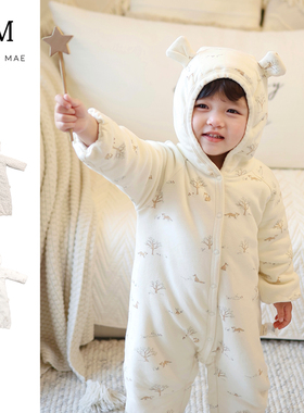 Quincy Mae婴幼儿衣服连帽连体衣舒适保暖连体衣秋冬长袖保暖爬服