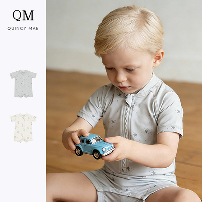 Quincy Mae婴儿男女宝宝夏季薄款短袖连体泳衣舒适透气室内外泳衣
