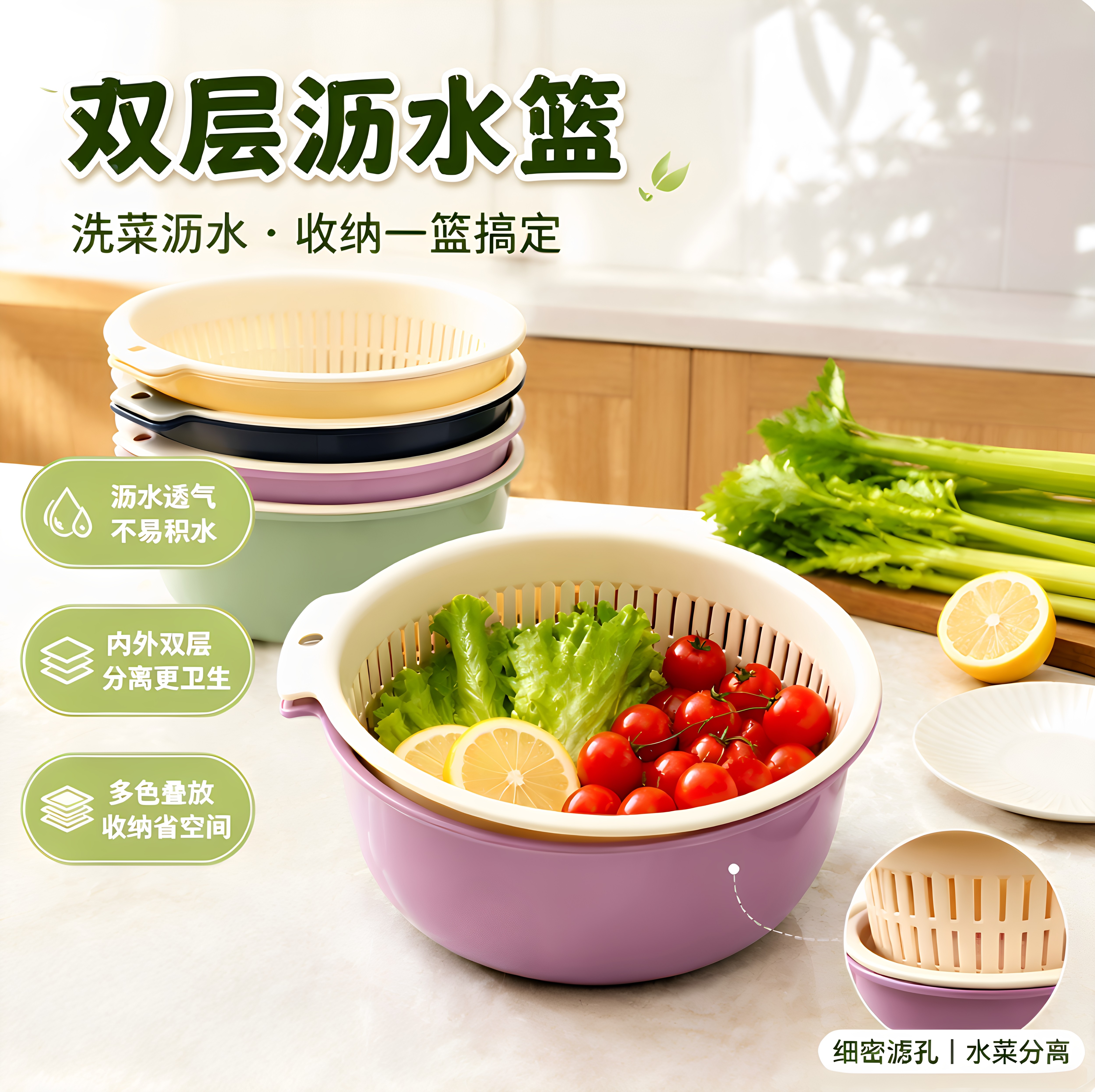 双层加厚大号洗菜沥水篮