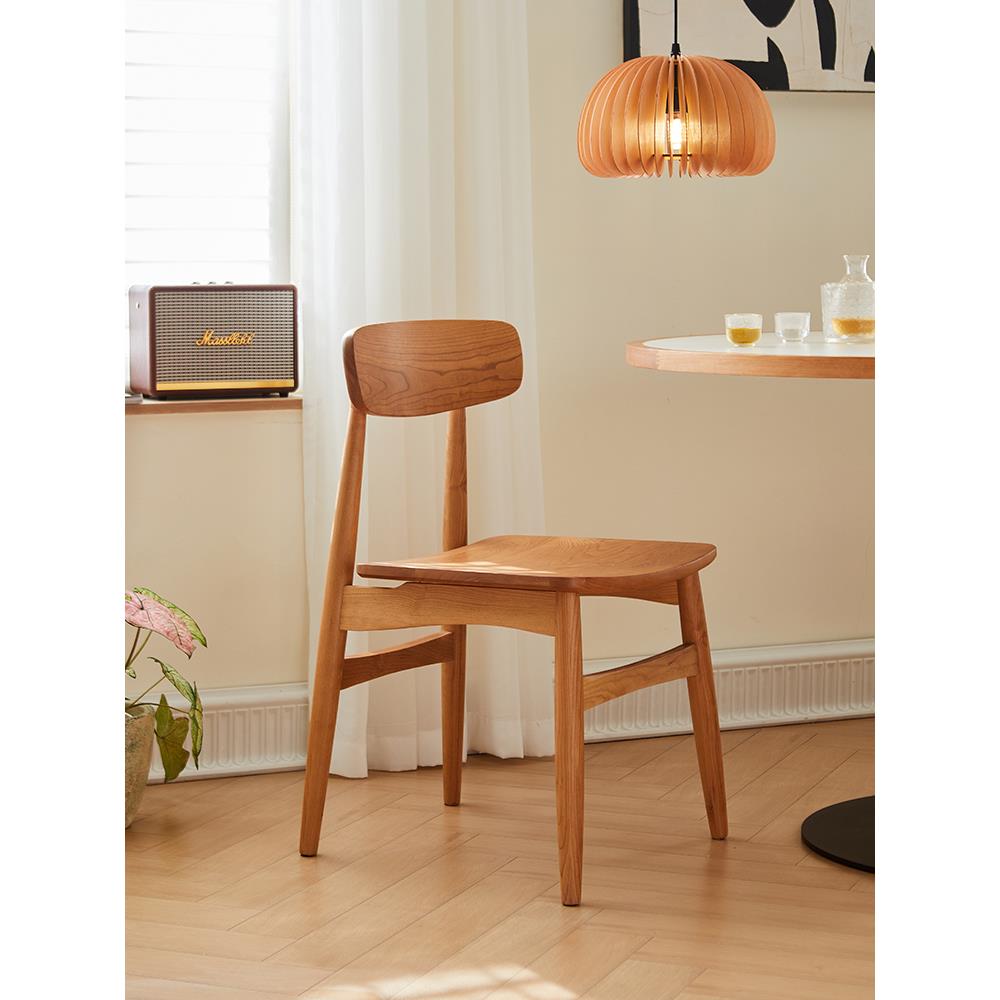西枝全实木餐椅北欧樱桃木家用靠背椅客厅餐厅小户型餐桌实木椅子