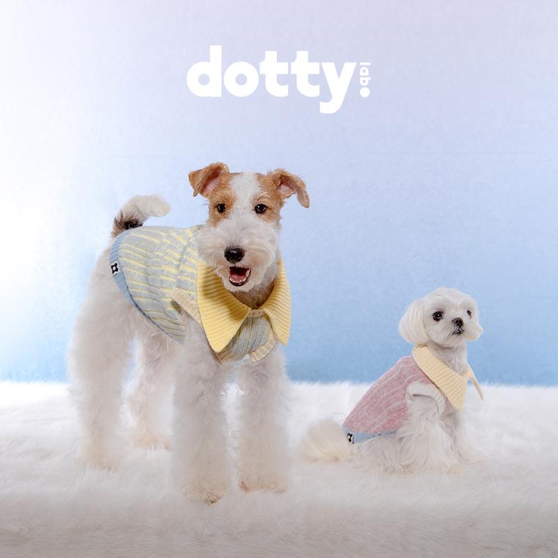 dotty lab.原创撞色条纹翻领针织毛衣背心秋冬宠物服饰可爱柔软