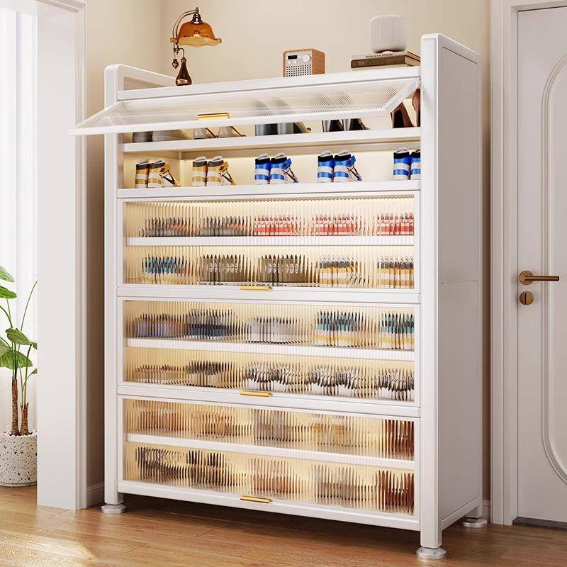 钢制鞋柜防尘入户家用门口玄关柜新爆款大容量铁艺上翻门多层鞋架