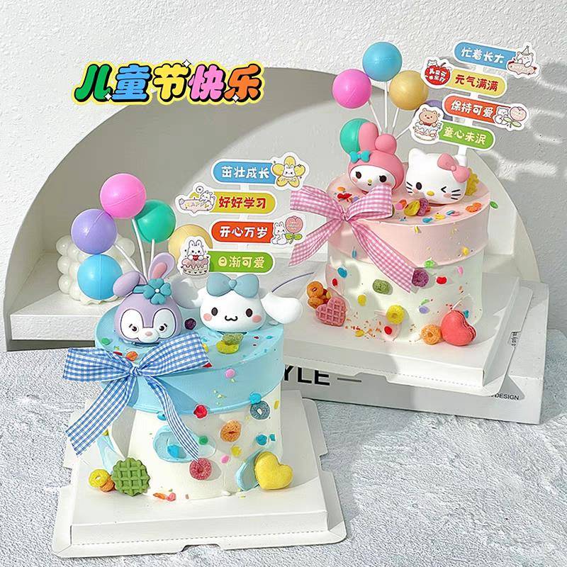 六一儿童节烘培装扮插件插牌蛋糕装饰节日快乐可爱软胶动物摆件61