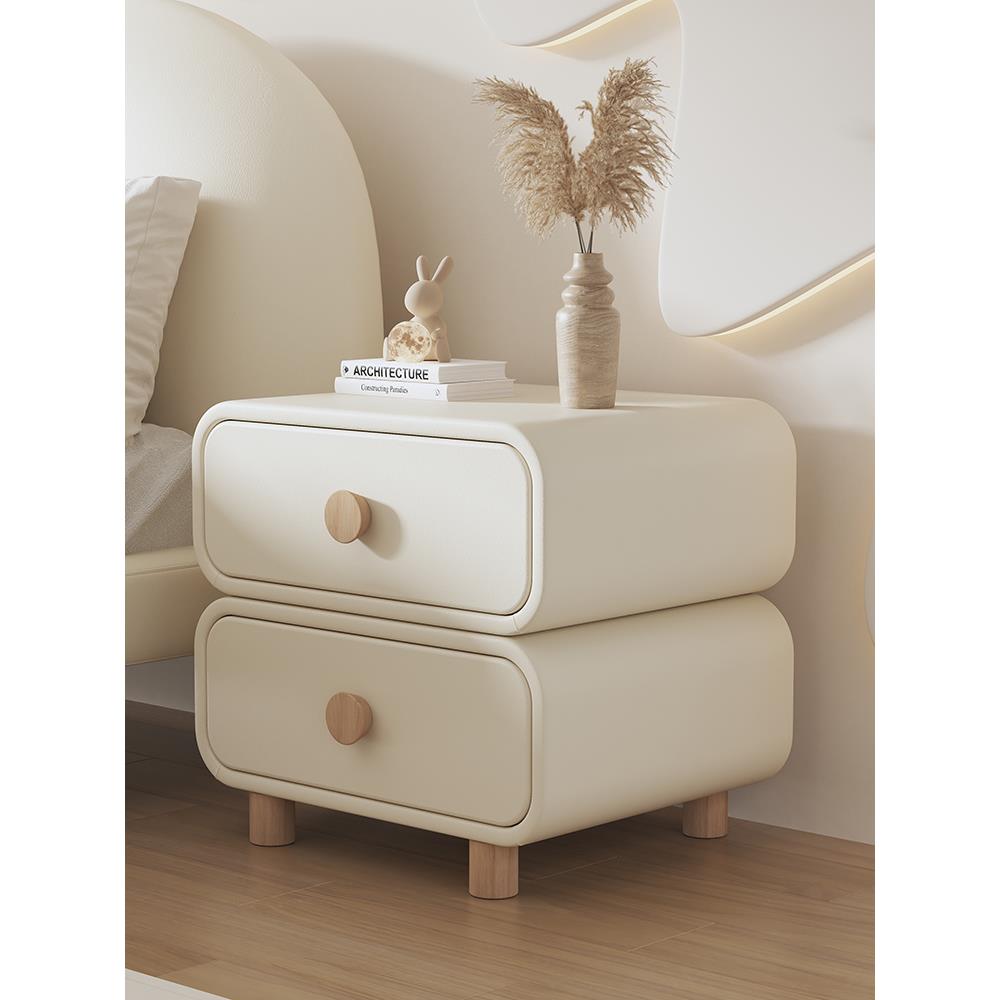 实木床头柜简约现代2025年新款奶油风小型卧室床边收纳柜子免安装