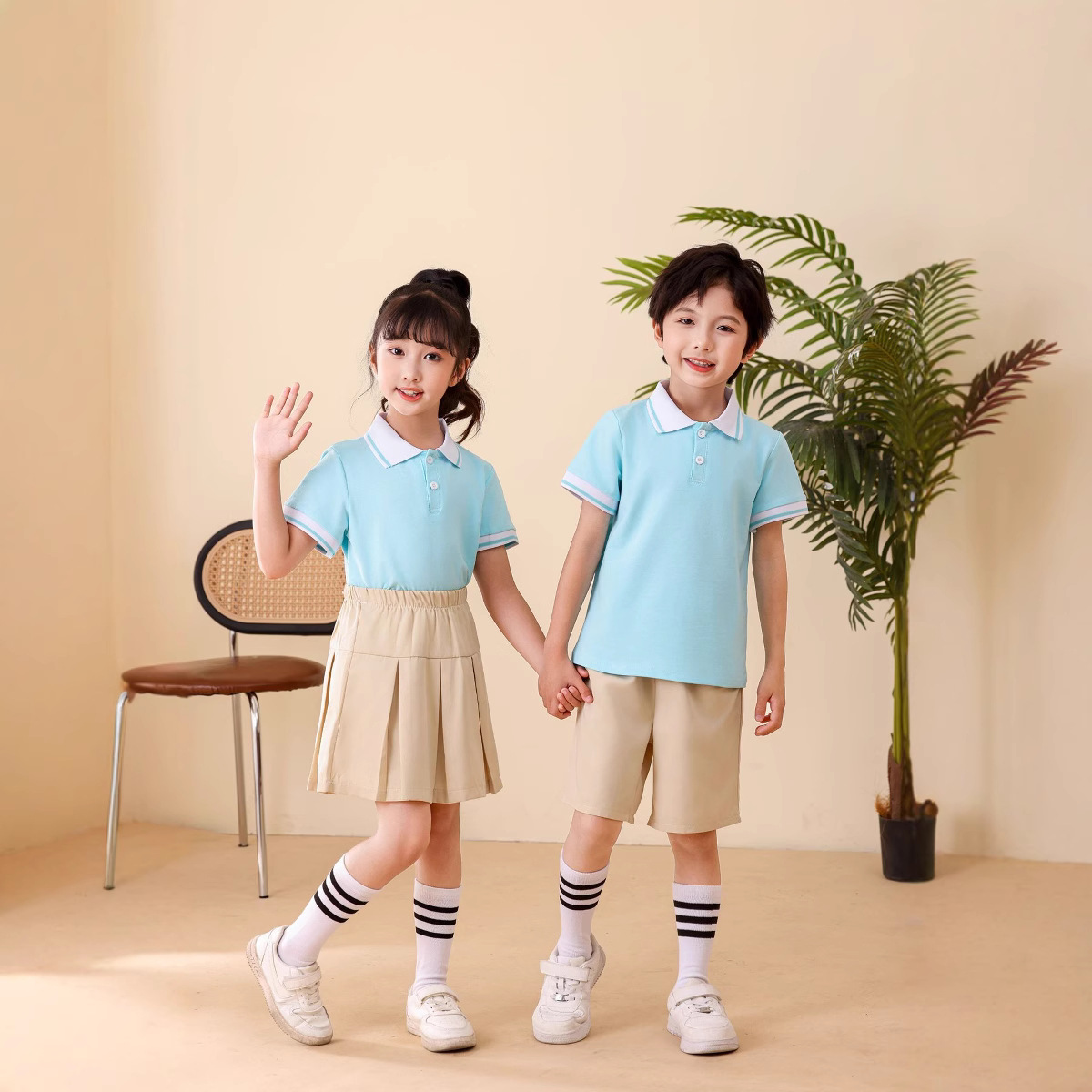 幼儿园园服元旦儿童节合唱服小学生校服毕业照套装翻领短袖校服