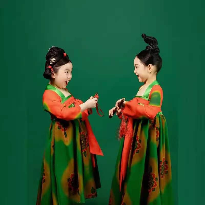 女童汉服襦裙唐宫夜宴演出服儿童小唐俑唐制舞蹈服敦煌舞表演服装