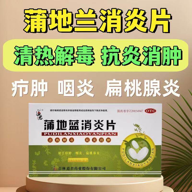 清热解毒抗炎消肿咽炎扁桃腺炎药 道君蒲地蓝消炎片0.25g*24片/盒