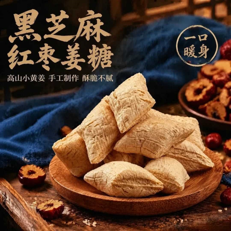 黑芝麻红枣姜糖温性美食嘎嘣脆老式姜糖传统手工姜糖酥脆不腻