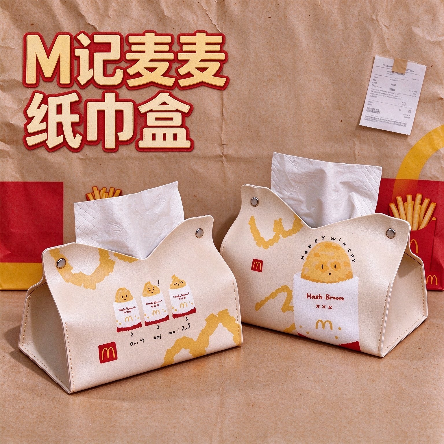 M记麦麦薯饼皮质纸巾盒车载