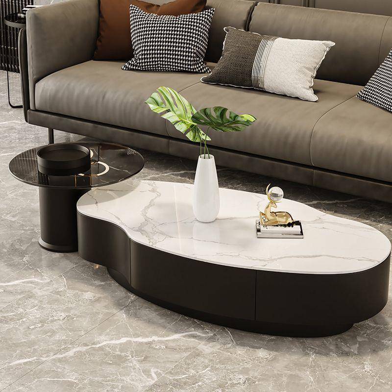 高级芒果岩板意式新款茶几组合椭圆形客厅轻奢现代简约家用小户型