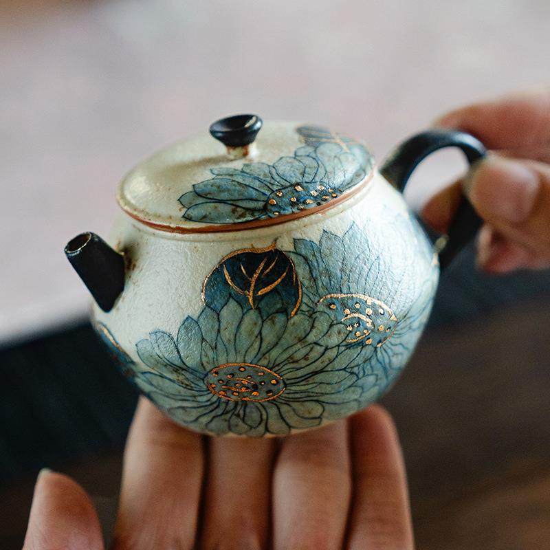 青花火石红描金纯手绘荷韵茶壶家用创意单个泡茶器陶瓷泡茶壶,农机/农具/农膜,其它农用工具,淘宝优惠券,粉丝福利购,淘宝优惠卷