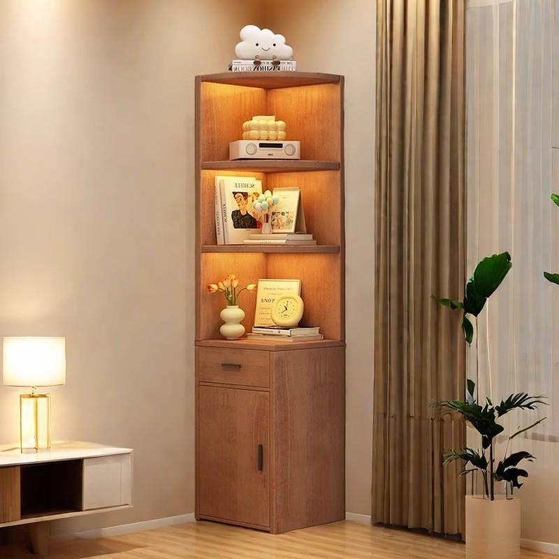 实木三角转角柜墙角柜沙发边拐角靠墙小型书架置物架落地卧室书柜