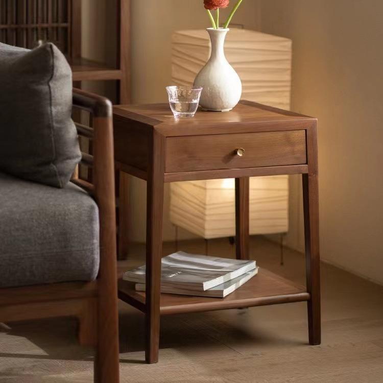 北美黑胡桃新中式简约轻奢实木沙发边几边柜小茶几角几角桌床头桌