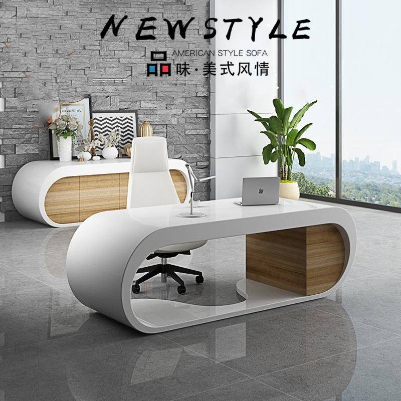 白色钢琴烤漆办公桌创意个性老板桌现代简约异形电脑桌家用书桌