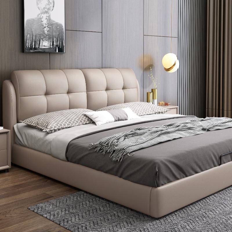 真皮床1.8米双人婚床主卧小户型1.5米软包卧室大床家具实木框架