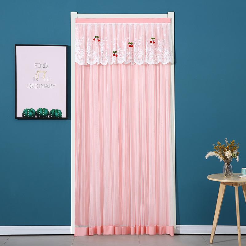四季家用长款门帘双层布艺蕾丝帘夏季防蚊门帘装饰卧室隔断布帘子