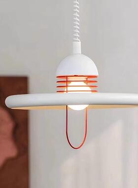 极简中古餐厅吊灯创意可伸缩吧台北欧设计师工作室岛台红色飞碟灯