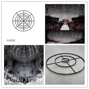 新款婚庆道具铁艺水晶吊顶圆环酒店婚礼堂定位珠架子黑色带孔定制