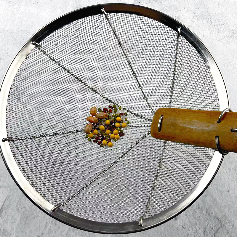 竹柄漏勺不锈钢大号长柄捞面厘家用过滤网手工编织油炸渣笊篱商用