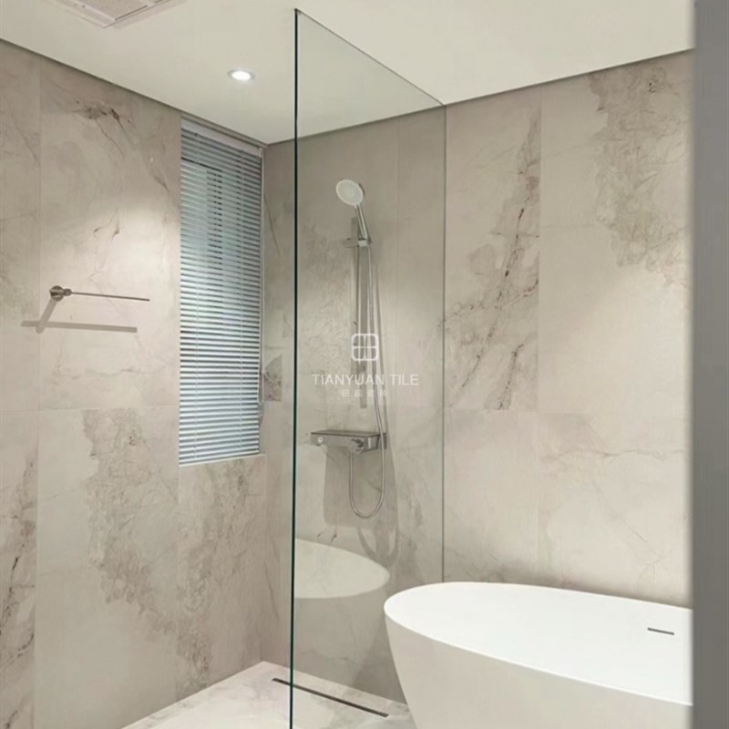 奶油色柔光寒江雪 卫生间浴室通铺瓷砖墙面砖 仿大理石釉面砖1200