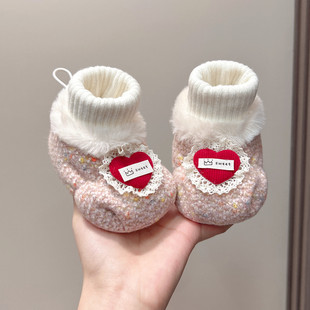 幼童鞋加绒加厚冬季宝宝鞋保暖可爱小月龄婴儿鞋公主不掉鞋袜保暖