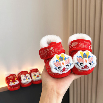 秋冬季男女宝宝加绒软底虎头鞋