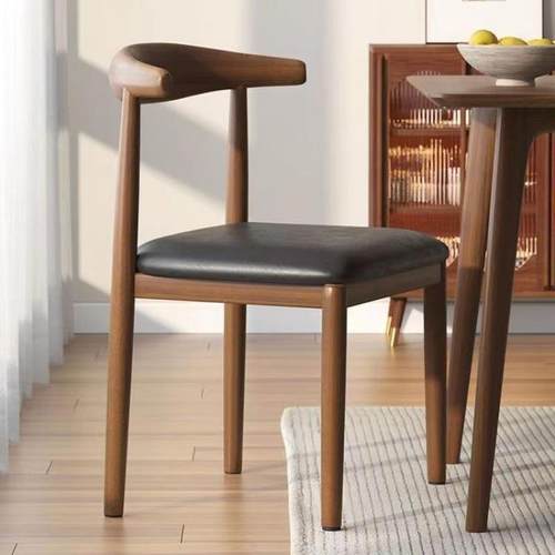 餐椅家用北欧靠背凳子书桌现代简约卧室女轻奢仿木铁艺牛角椅子