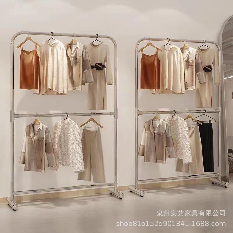 服装店展示架不锈钢双层落地挂衣架童装店中岛架男女装店货架