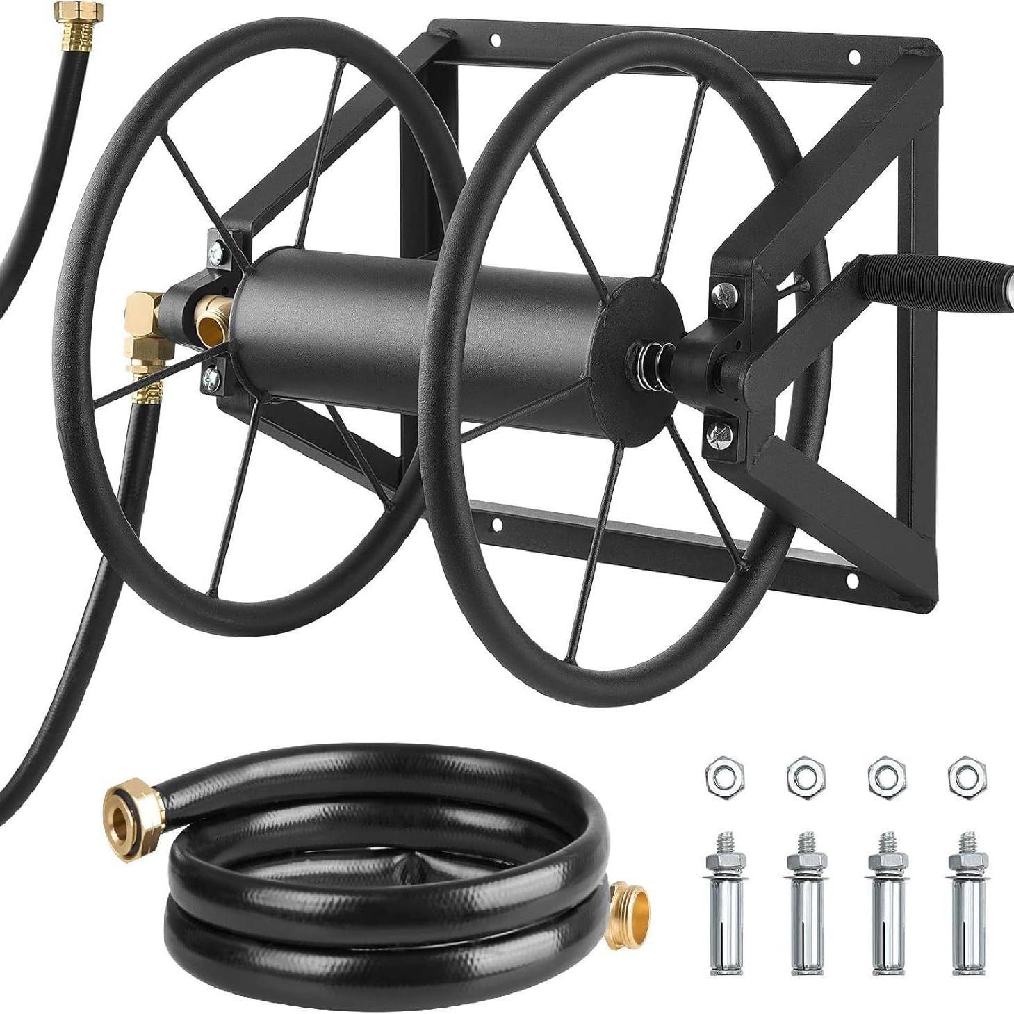 户外花园软管卷盘壁挂式安装，重型水管架缠绕器