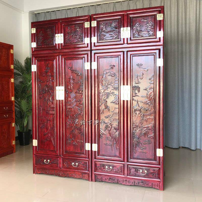 实木中式衣柜香樟木顶箱柜全樟木衣橱四门储物柜立柜防虫蛀可