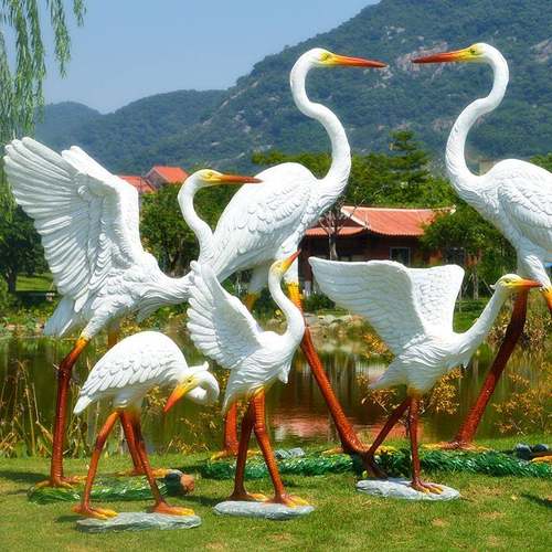 仿真白鹭摆件玻璃钢工艺品园林景观雕塑房地产场景小品鸟类雕塑批